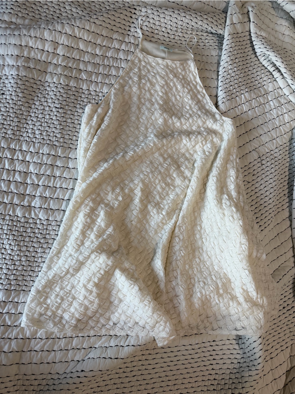 Kimchi Blue Cream Textured Halter Mini Dress